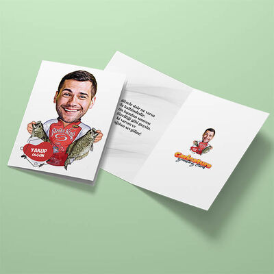 Balıkçı Erkek Karikatürlü Tebrik Kartı - 3