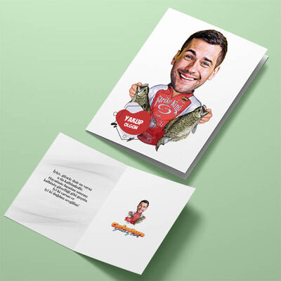 Balıkçı Erkek Karikatürlü Tebrik Kartı - 4