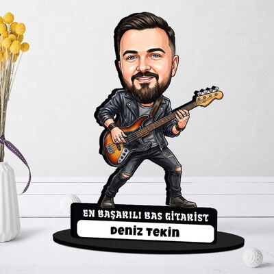 Bas Gitarist Müzisyen Erkek Karikatürlü Biblo - 1