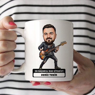Bas Gitarist Müzisyen Erkek Karikatürlü Kupa Bardak - 1