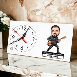 Bas Gitarist Müzisyen Erkek Karikatürlü Masa Saati