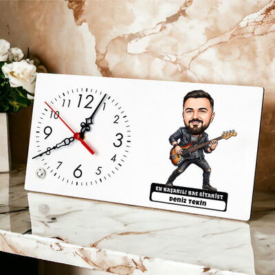 Bas Gitarist Müzisyen Erkek Karikatürlü Masa Saati - 1
