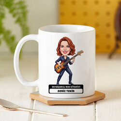 Bas Gitarist Müzisyen Kadın Karikatürlü Kupa Bardak