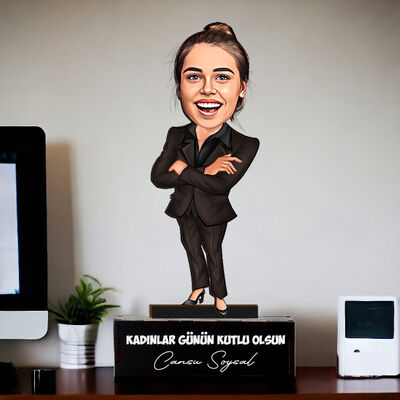 Başarı Abidesi Çalışan Kadın Karikatürlü Biblo - 1