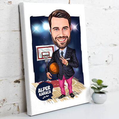 Basket Koçu Erkek Karikatürlü Kanvas Tablo - 1