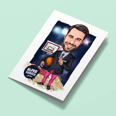 Basketbol Koçu Erkek Karikatürlü Tebrik Kartı - 1
