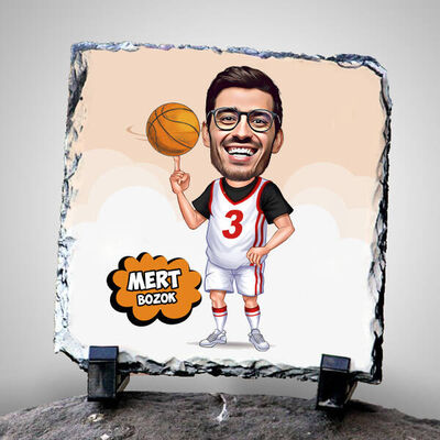 Basketbol Meraklısı Karikatürlü Taş Baskı - 1