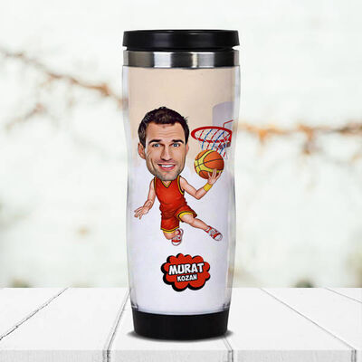 Basketbol Meraklısı Karikatürlü Termos Bardak - 1