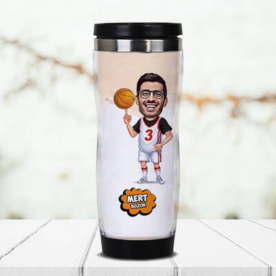 Basketbol Oyuncusu Karikatürlü Termos Bardak - 1
