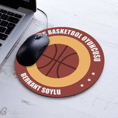Basketbolcuya Hediye İsme Özel Yuvarlak Mousepad - 1