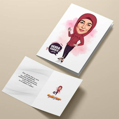 Başörtülü Annem Karikatürlü Tebrik Kartı - 1