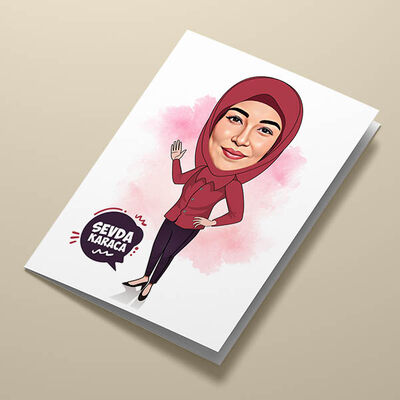 Başörtülü Annem Karikatürlü Tebrik Kartı - 2