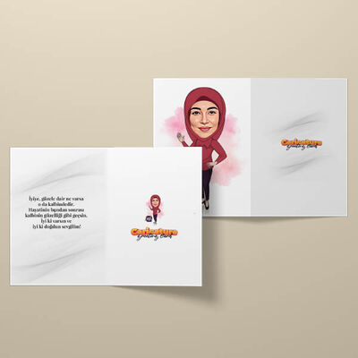Başörtülü Annem Karikatürlü Tebrik Kartı - 3