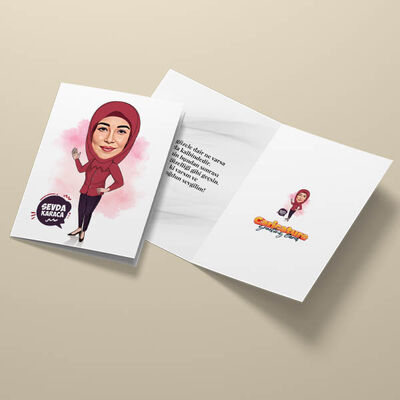 Başörtülü Annem Karikatürlü Tebrik Kartı - 4