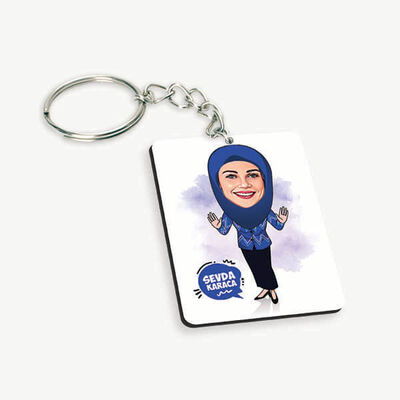 Başörtülü Anneye Hediye Karikatürlü Anahtarlık - 1