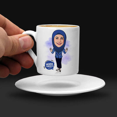 Başörtülü Anneye Hediye Karikatürlü Kahve Fincanı - 1