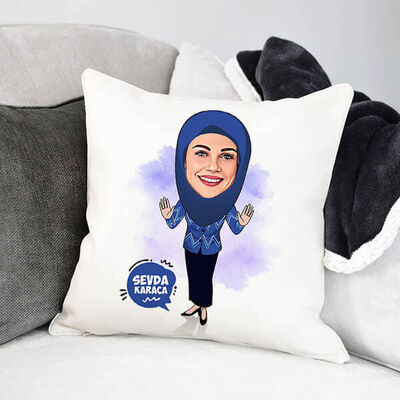 Başörtülü Anneye Hediye Karikatürlü Yastık - 1