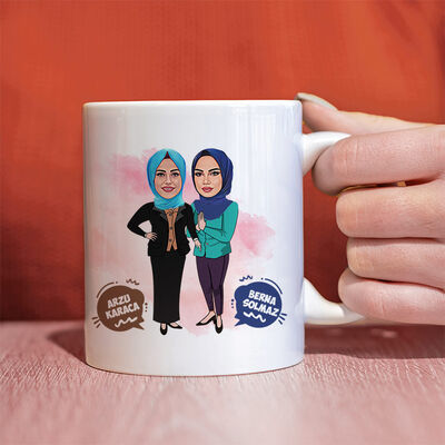 Başörtülü Can Arkadaşım Karikatürlü Bardak - 1