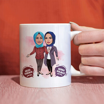 Başörtülü En Yakın Arkadaşım Karikatürlü Bardak - 1