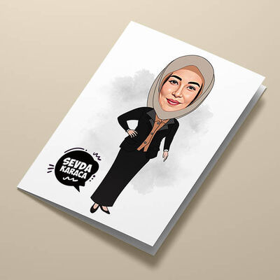 Başörtülü Güzel Annem Karikatürlü Tebrik Kartı - 1