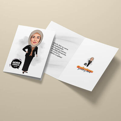 Başörtülü Güzel Annem Karikatürlü Tebrik Kartı - 3