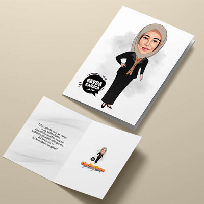 Başörtülü Güzel Annem Karikatürlü Tebrik Kartı - 4