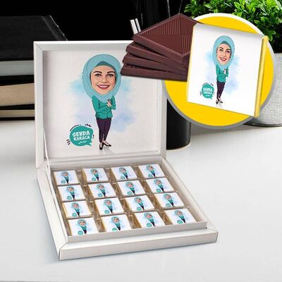 Başörtülü Güzel Kız Karikatürlü Çikolata Kutusu - 1