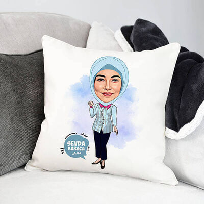 Başörtülü Hanımlar İçin Hediyelik Karikatürlü Yastık - 1