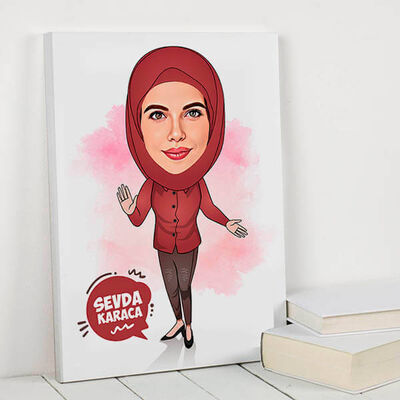 Başörtülü Hanımlara Özel Karikatürlü Kanvas Tablo - 1