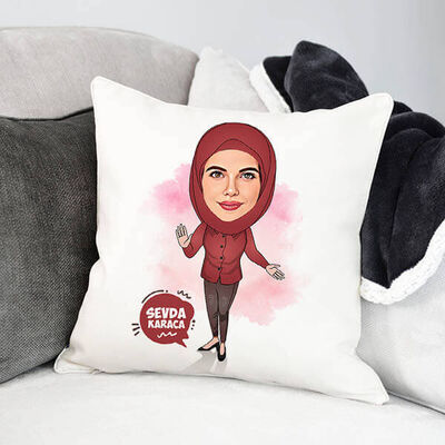 Başörtülü Hanımlara Özel Karikatürlü Yastık - 1