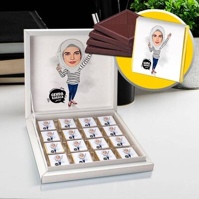 Başörtülü Havalı Kız Karikatürlü Çikolata Kutusu - 1