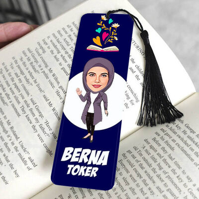 Başörtülü Kadın Karikatürlü Püsküllü Kitap Ayracı - 1