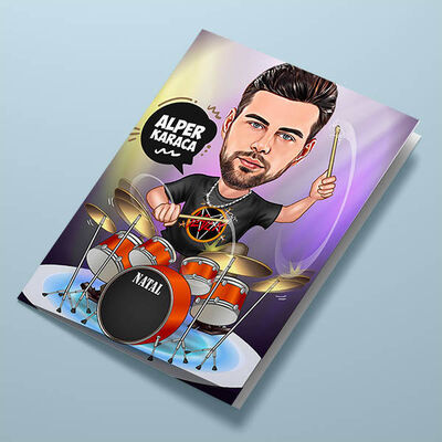 Baterist Erkek Karikatürlü Tebrik Kartı - 1