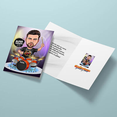 Baterist Erkek Karikatürlü Tebrik Kartı - 3