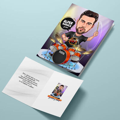 Baterist Erkek Karikatürlü Tebrik Kartı - 4