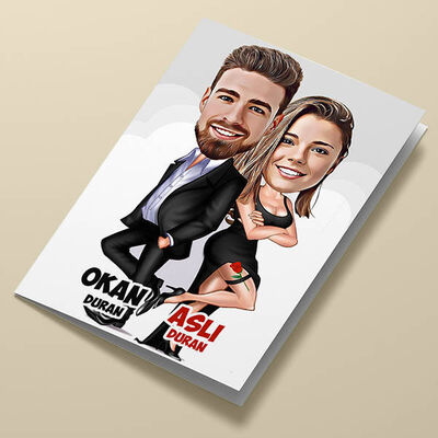 Bay ve Bayan Aşıklar Karikatürlü Tebrik Kartı - 1