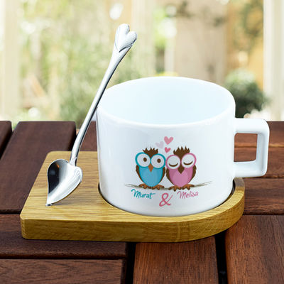 Baykuş Sevgililer Lüks Çay Fincanı - 1