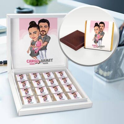 Bebek Bekleyen Çiftler Karikatürlü Çikolata Kutusu - 1