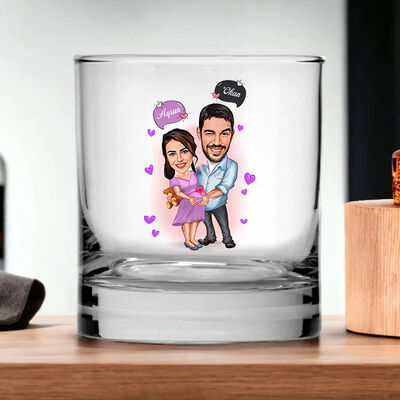Bebek Bekleyen Çiftler Karikatürlü Viski Kadehi - 1