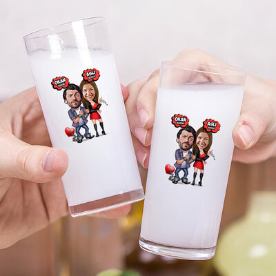 Ben Sana Mahkum Karikatürlü İkili Rakı Bardağı Seti - 2