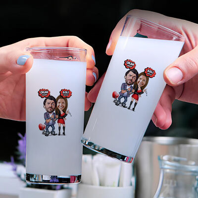 Ben Sana Mahkum Karikatürlü İkili Rakı Bardağı Seti - 1