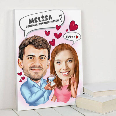 Benimle Evlen Karikatürlü Kanvas Tablo - 1