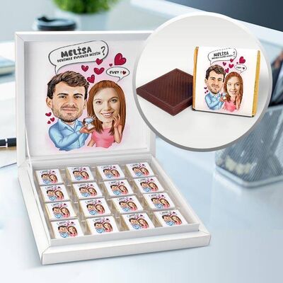 Benimle Evlenir misin Karikatürlü Çikolata Kutusu - 1