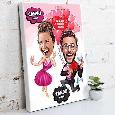 Benimle Evlenir Misin Karikatürlü Kanvas Tablo - 1