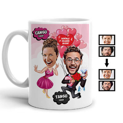Benimle Evlenir Misin Karikatürlü Kupa Bardak - 1