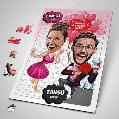 Benimle Evlenir Misin Karikatürlü Puzzle - 1