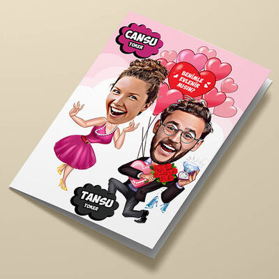 Benimle Evlenir misin Karikatürlü Tebrik Kartı - 1