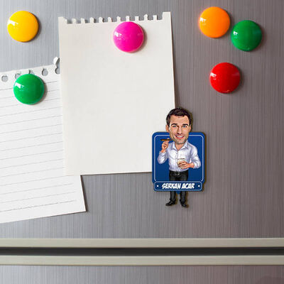 Beyaz Gömlekli Erkek Karikatürlü Buzdolabı Magneti - 1