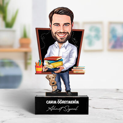 Beyaz Gömlekli Öğretmen Karikatürlü Biblo - 1