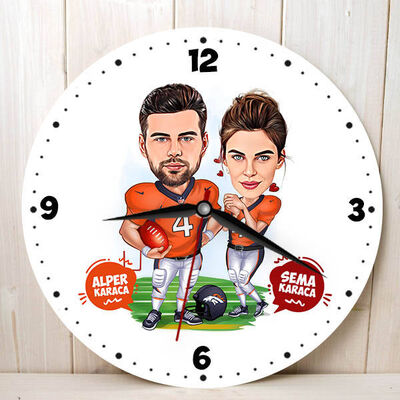 Beyzbol Çiftleri Karikatürlü Duvar Saati - 1